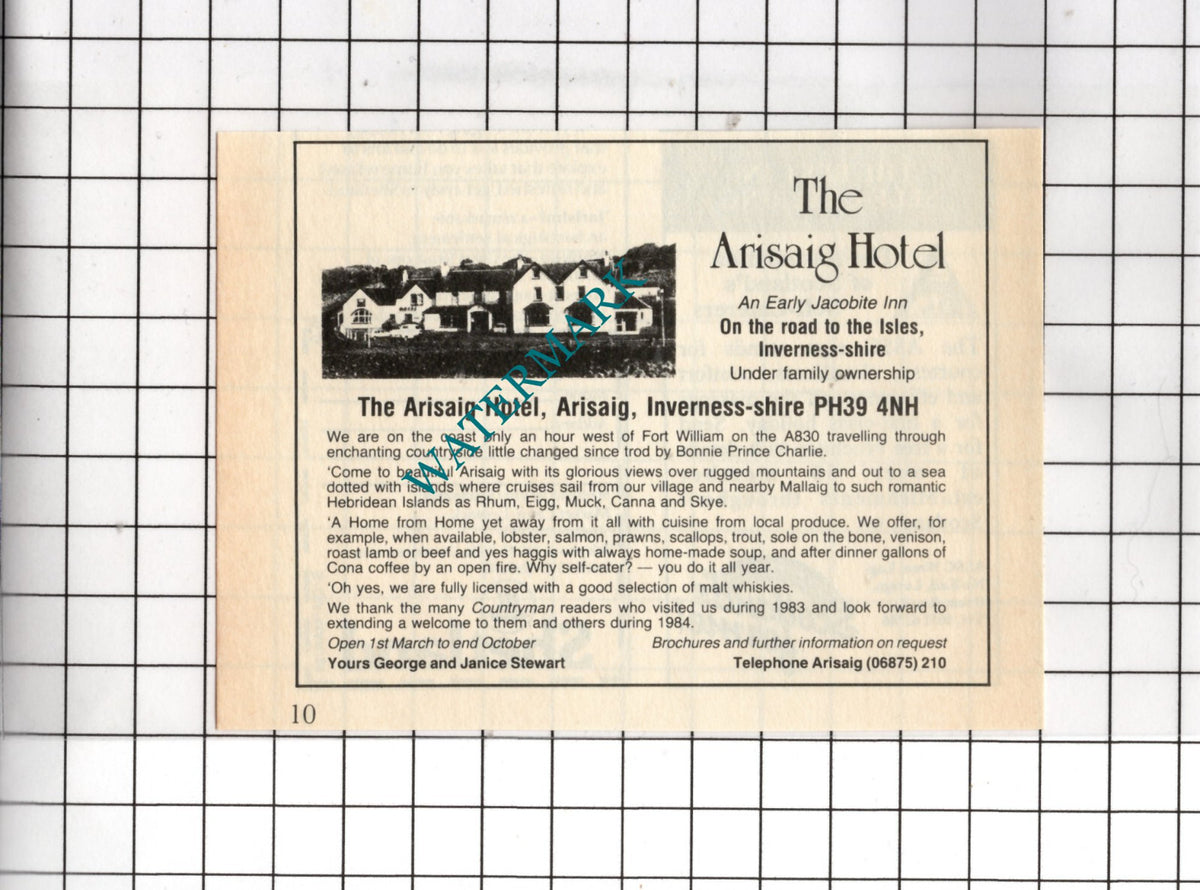 The Arisaig Hotel Arisaig Inverness-shire  George Stewart - 1984 Small Advert