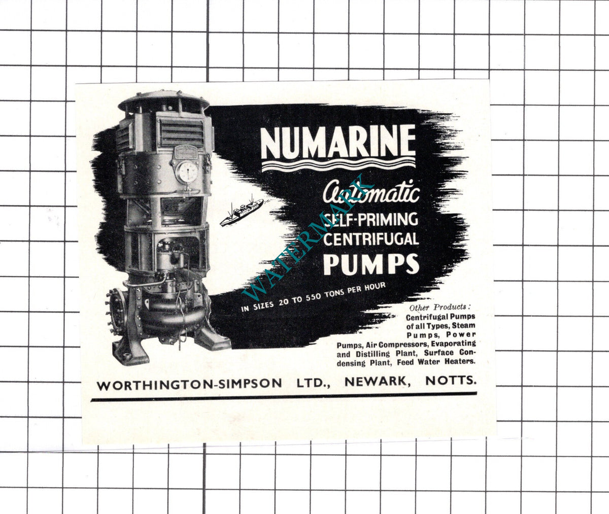 Worthington-Simpson Ltd Newark Nottinghamshire - c.1957 SMALL ADVERT