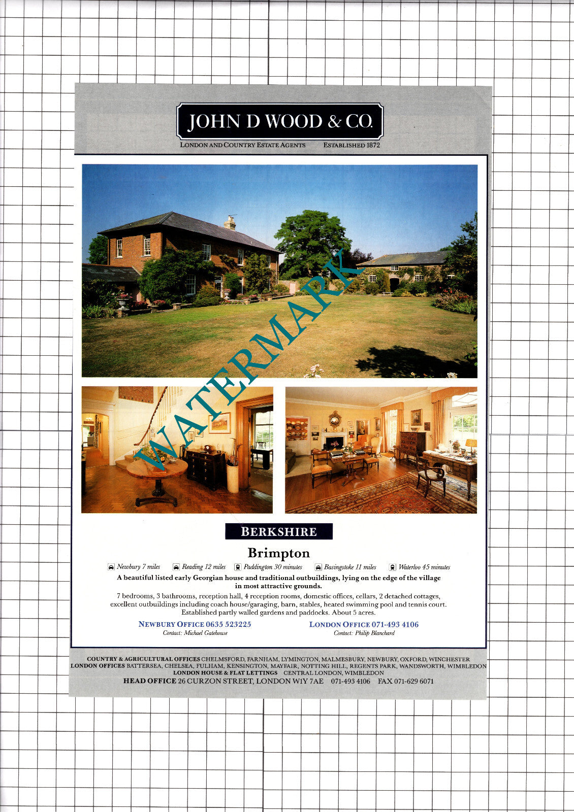 Groombridge Place Kent / Brimpton Berkshire  - 1991 House Sale Advert