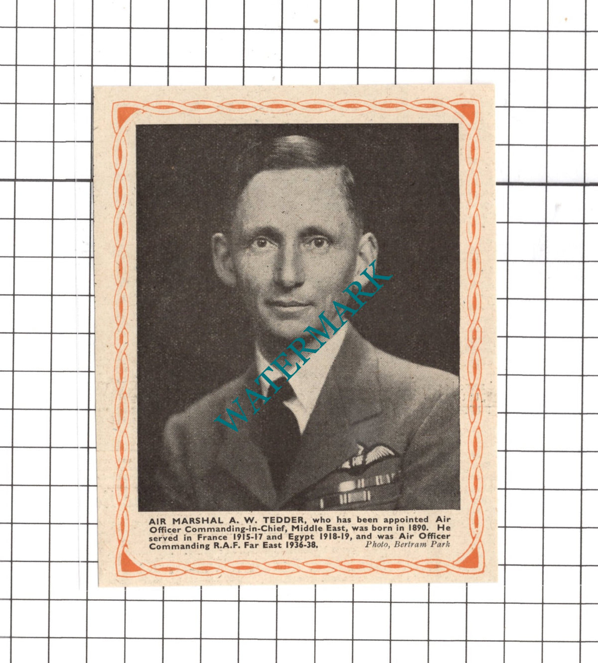 Air Marshal A W Tedder WW2 - 1941 Small News Clipping