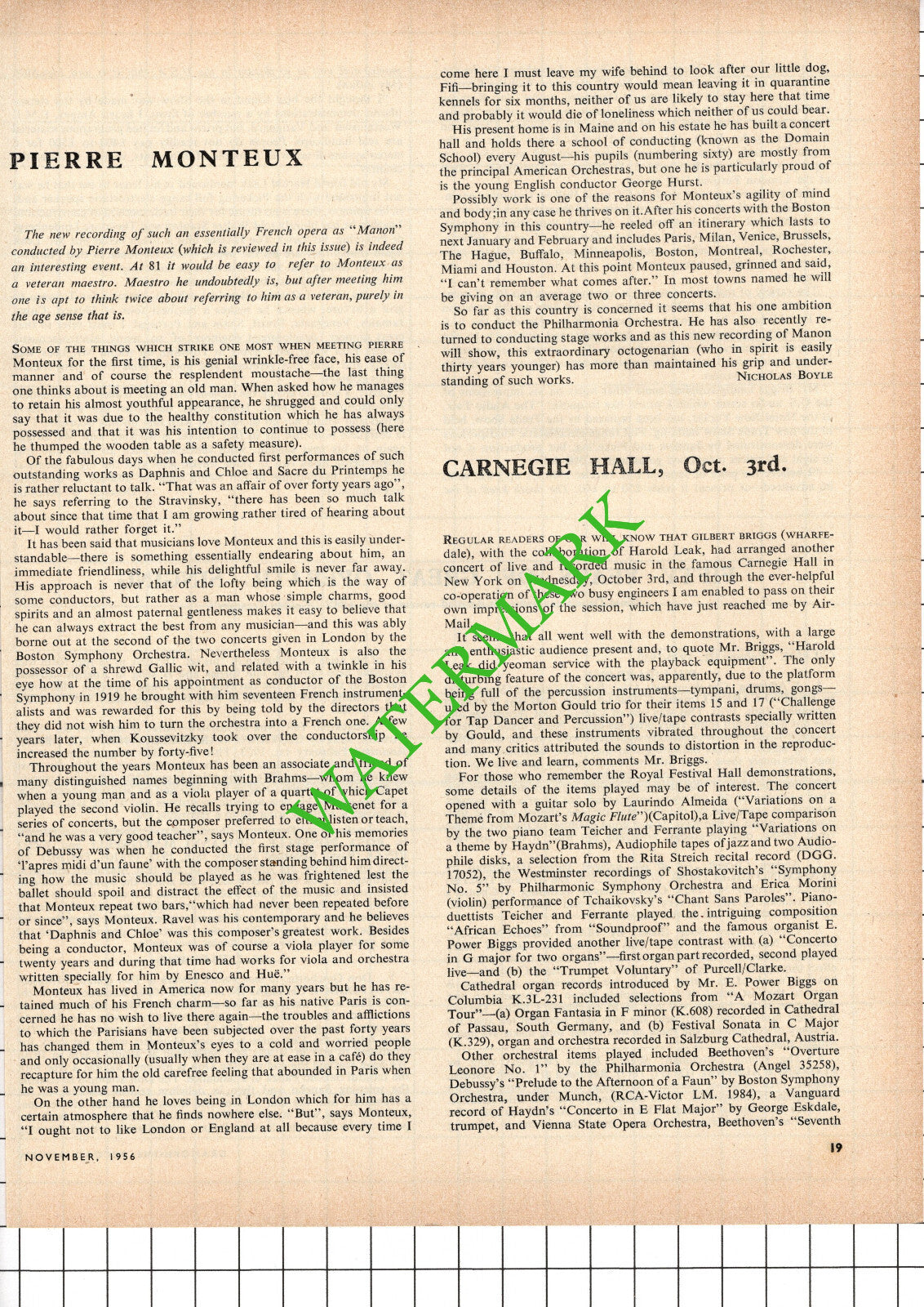 Pierre Monteux - 1956 Article