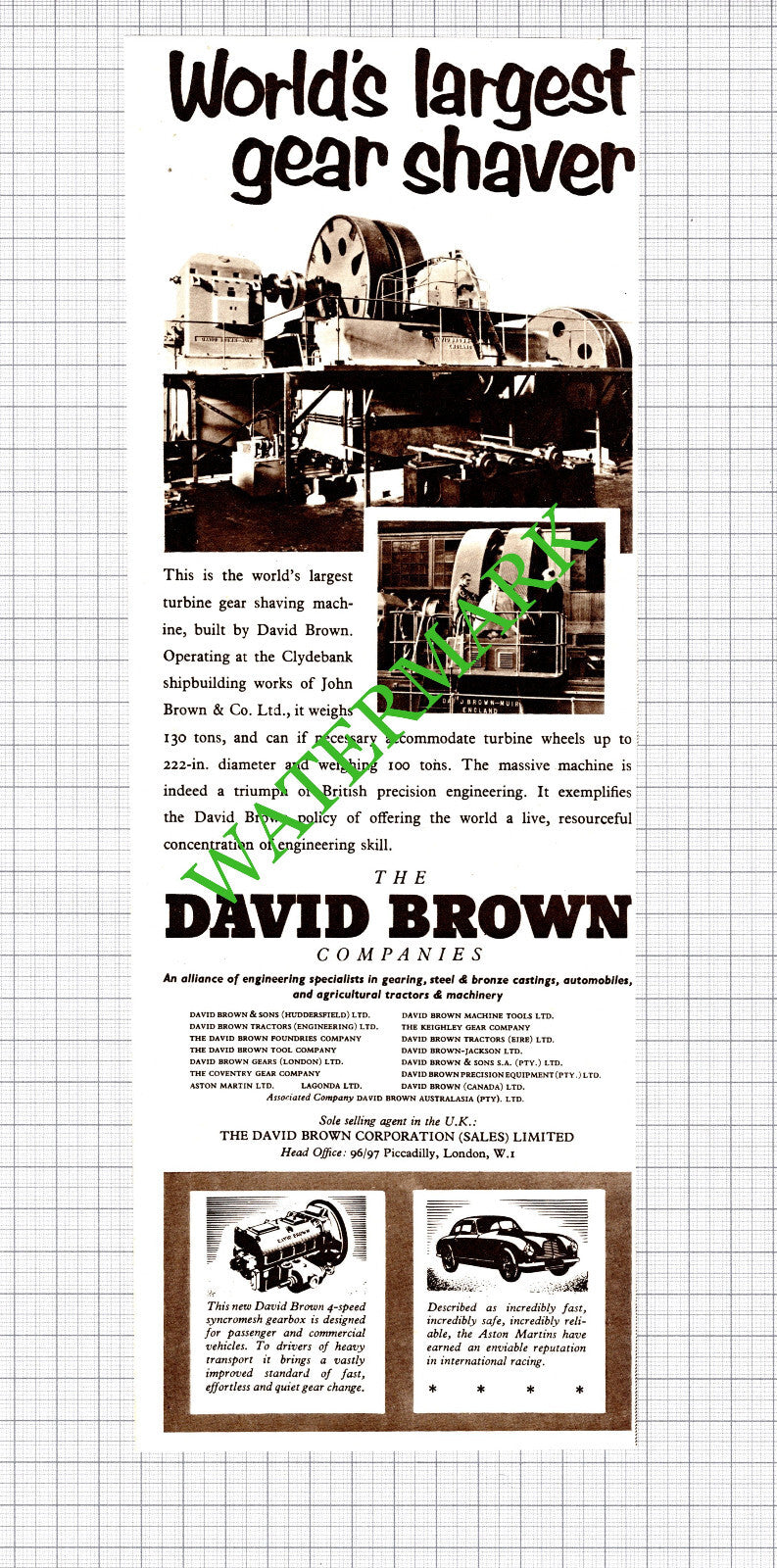 The David Brown Companies Engineering Clydebank Advert - 1954 Cutting