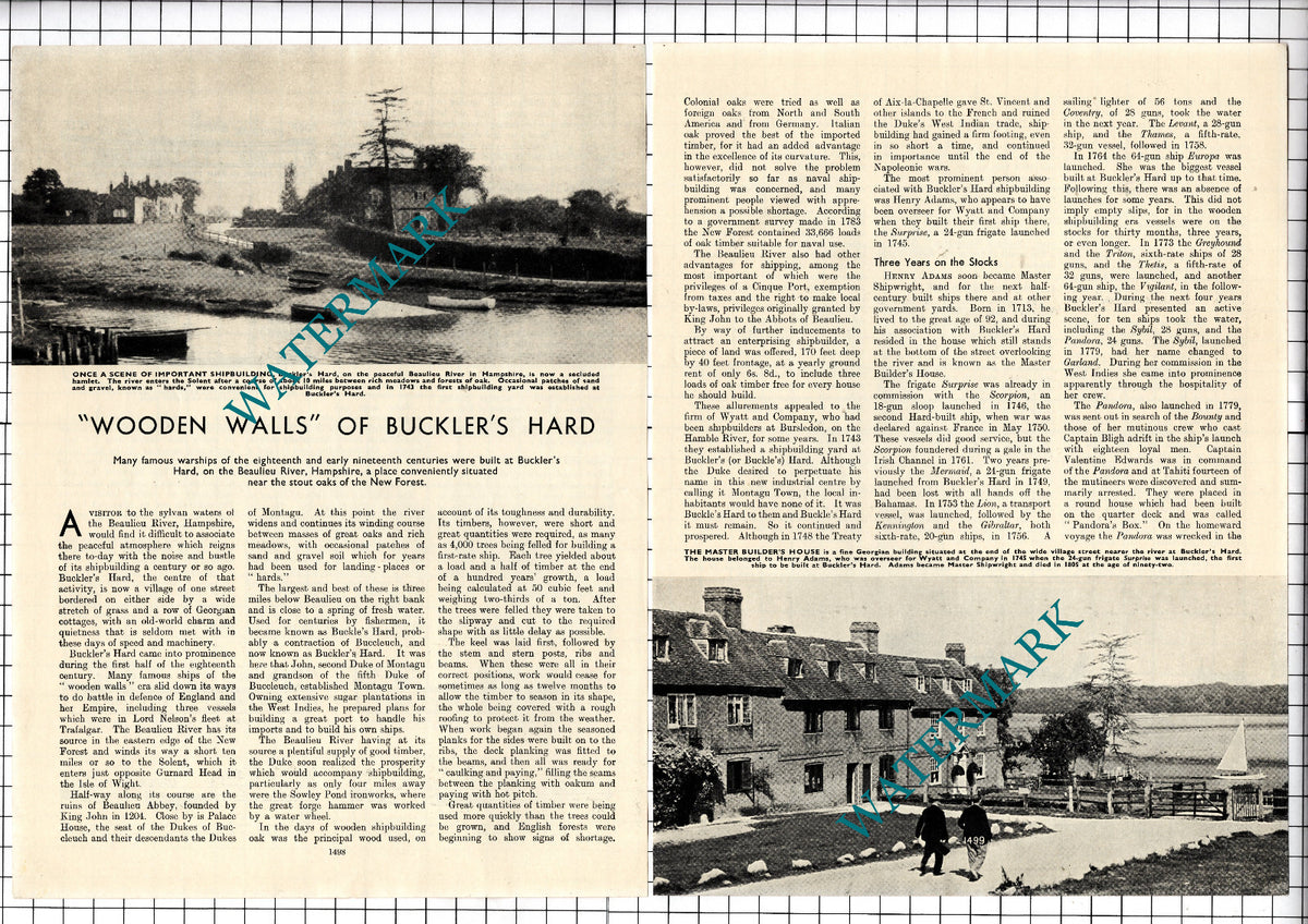 Buckler's Hard Hampshire Shipbuilding - c.1940's Article