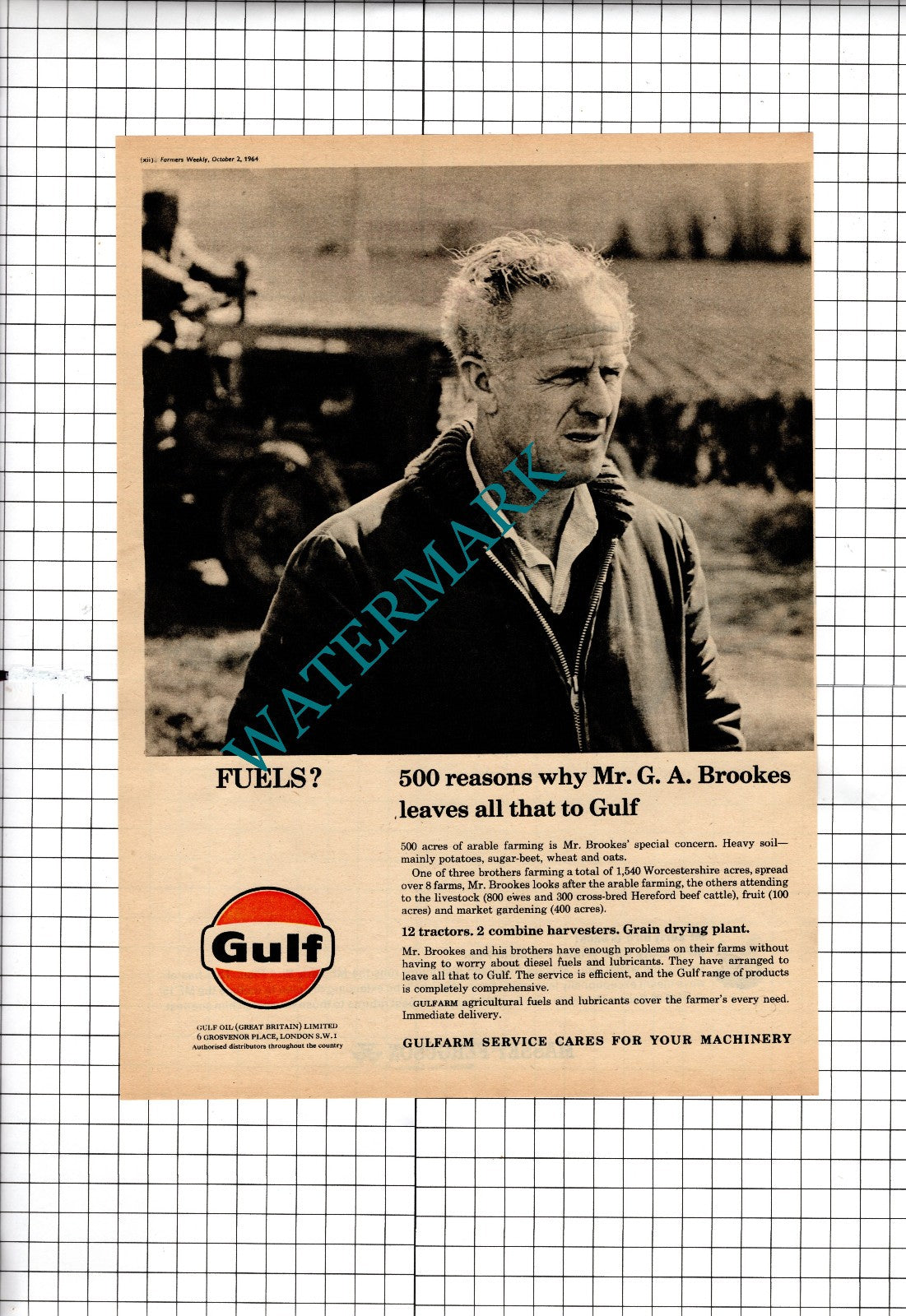 Mr G A Brookes Worcestershire Farmer Gulf Advert - 1964 Clipping