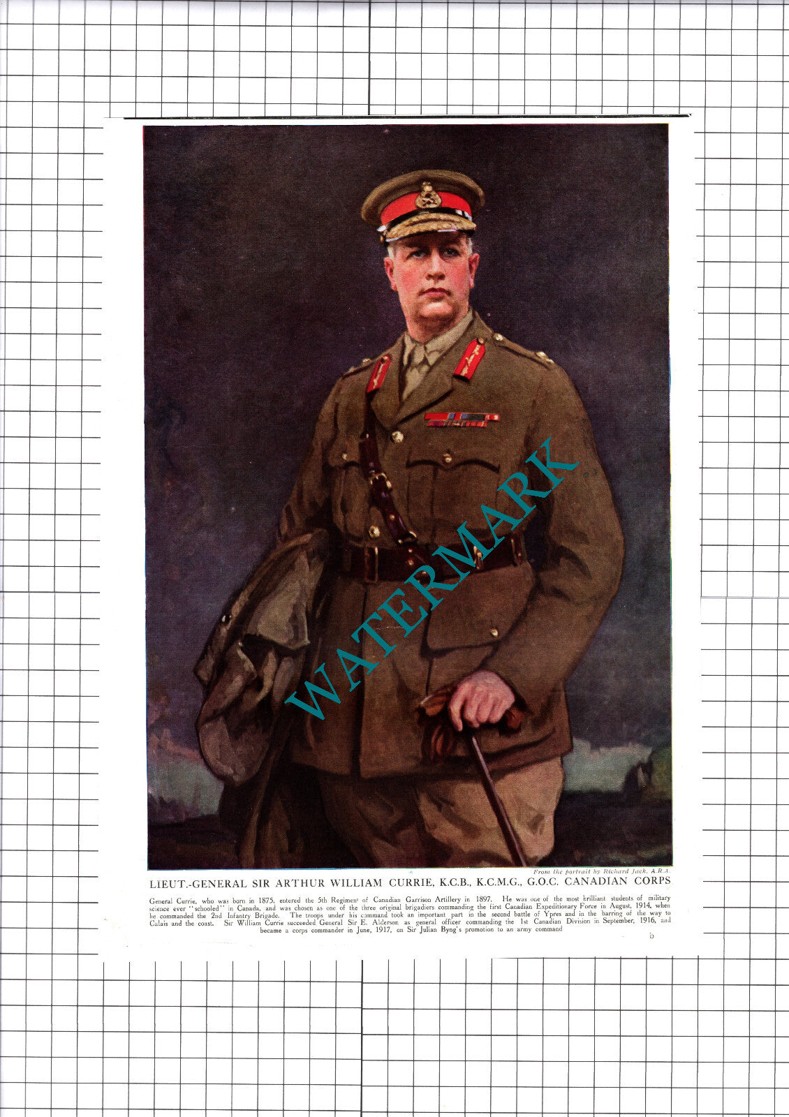 Lt Gen Sir Arthur William Currie Canadian Corps -  - 1919 Cutting / Print