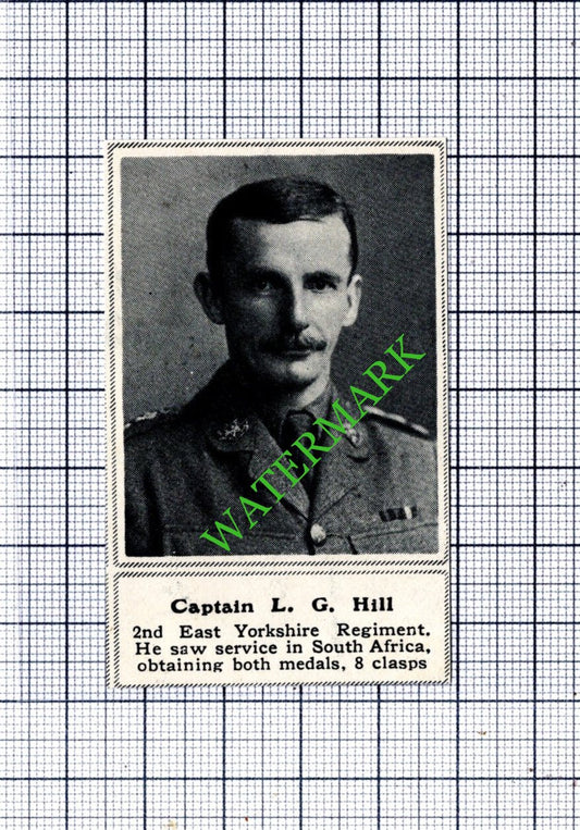 Captain L G Hill 2nd East Yorkshire Reg WW1 - 1915 SMALL Cutting