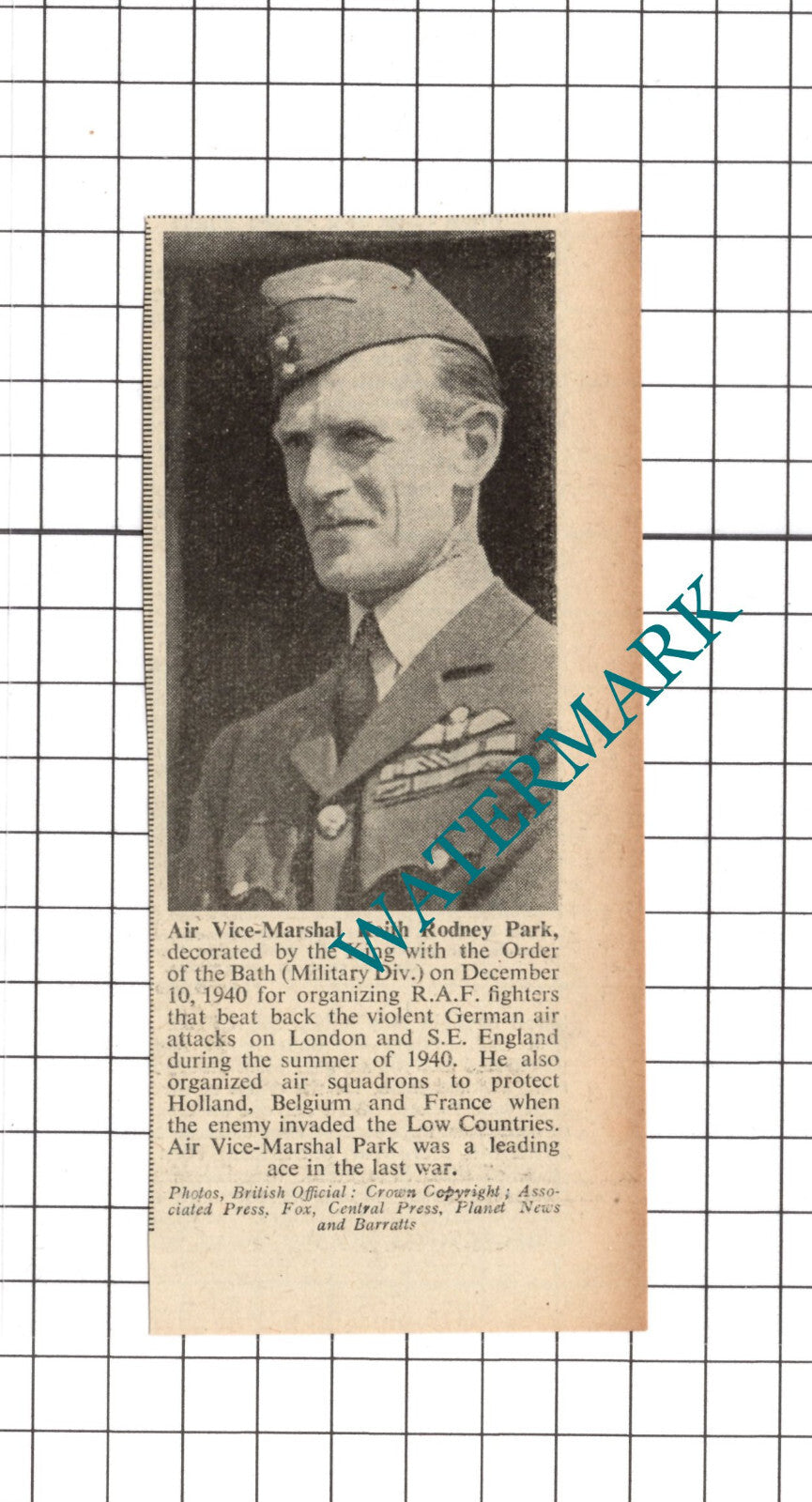Air Vice Marshal Keith Rodney Park WW2 - 1941 News Clipping