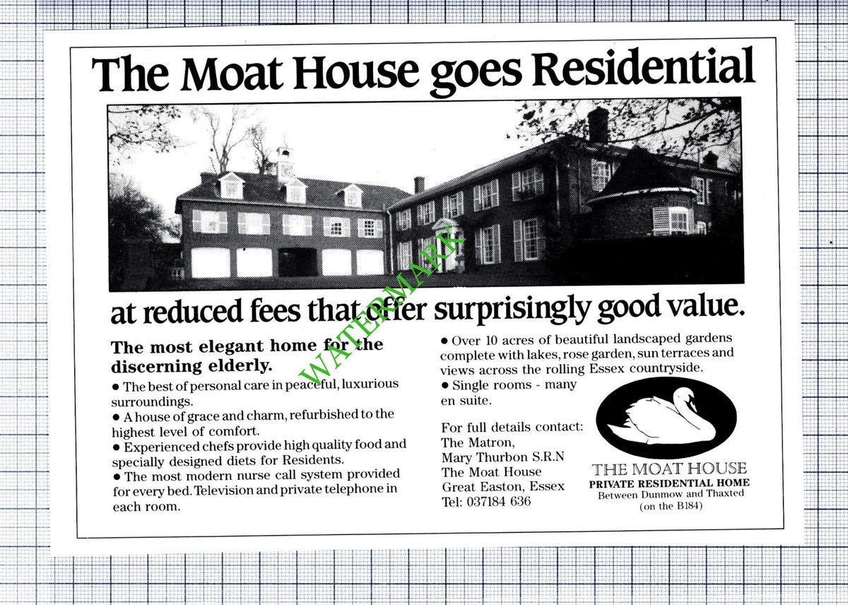 The Moat House Great Easton Essex Mary Thurbon Advert  - 1988 Cutting