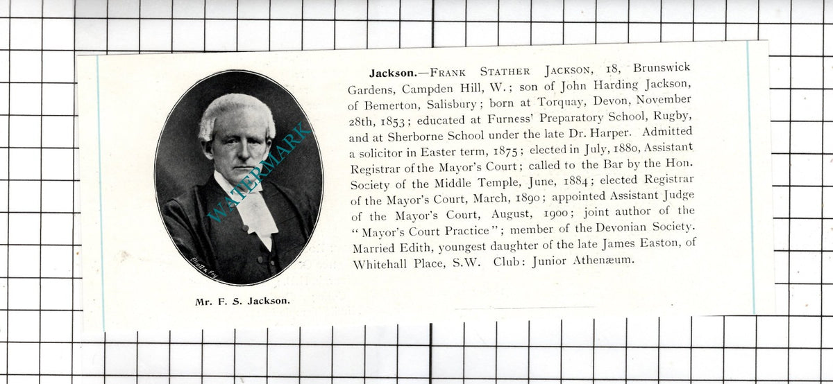 Frank Stather Jackson 18 Brunswick Gardens Campden Hill London  -c.1905 Clipping