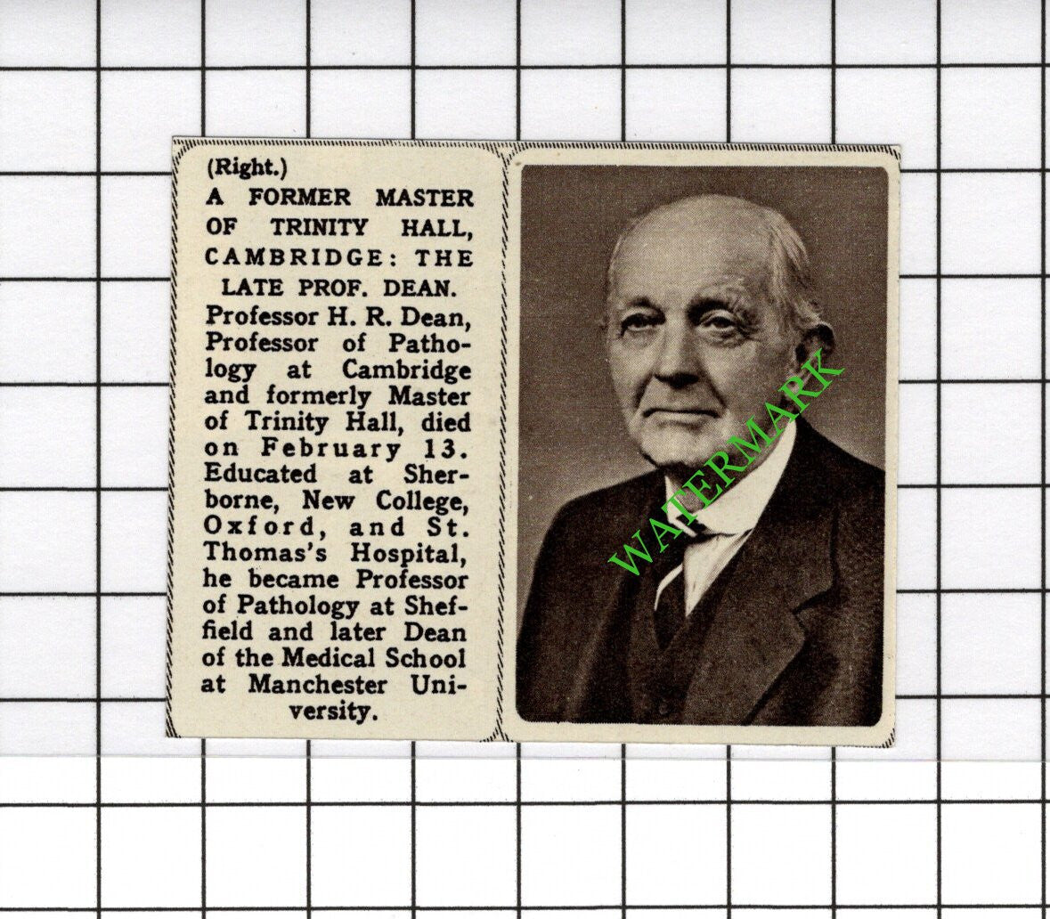 Professor H R Dean Cambridge Obituary   - 1961 SMALL Cutting