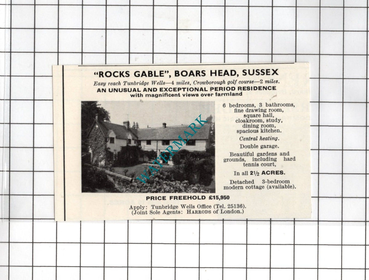 Rocks Gable Boars Head Sussex SMALL House Sale Advert - 1967