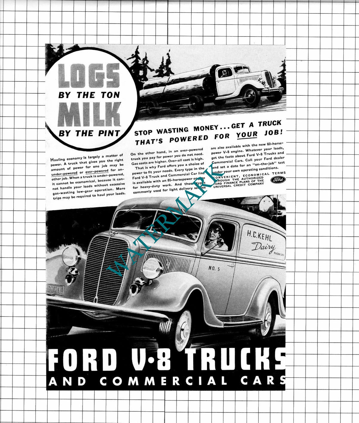 H C Kehl Dairy Ford V8 Truck Advert  - 1937 Clipping / Print
