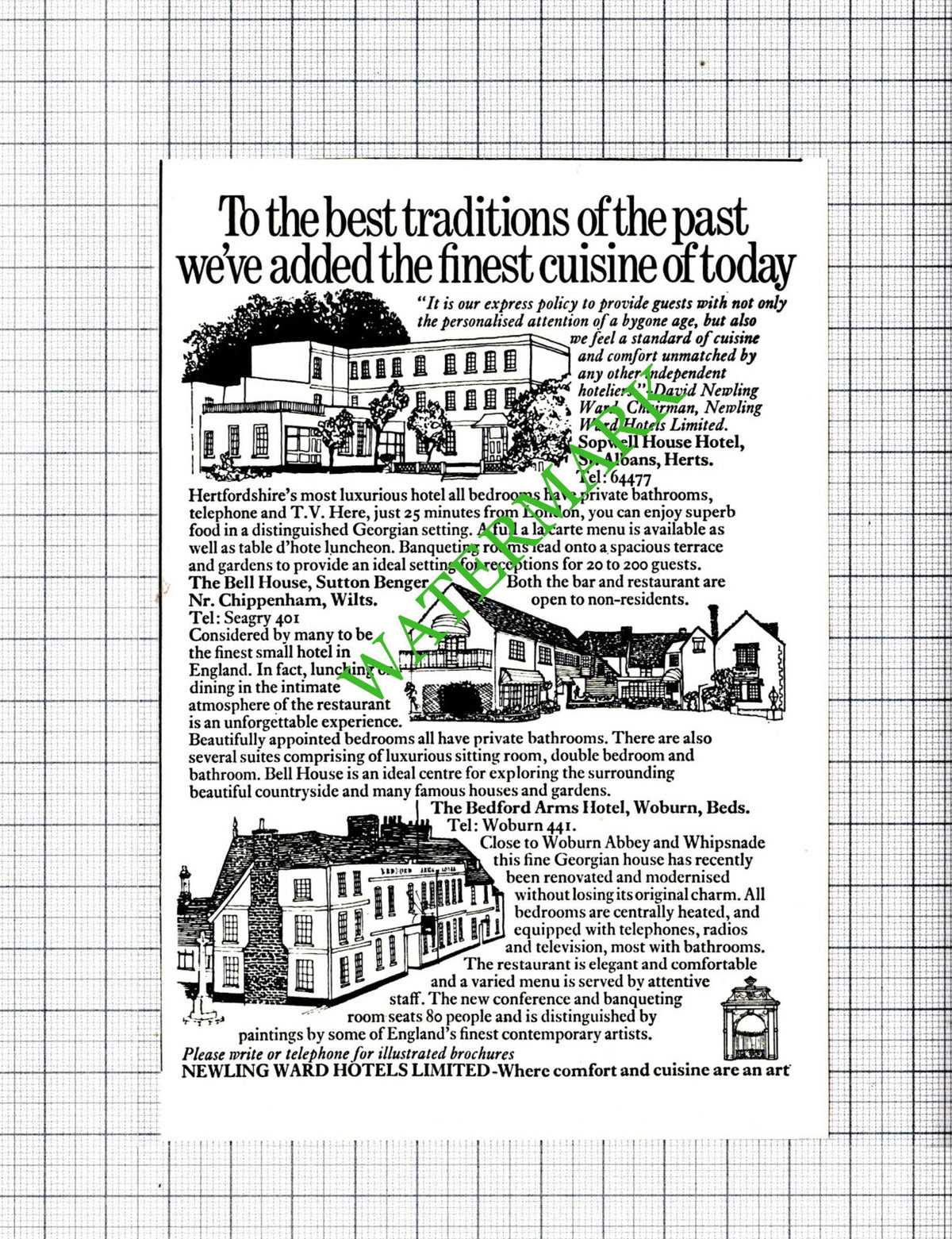 Newling Ward Hotels Ltd Bedford Arms Woburn Sopwell House Advert - 1972 Cutting