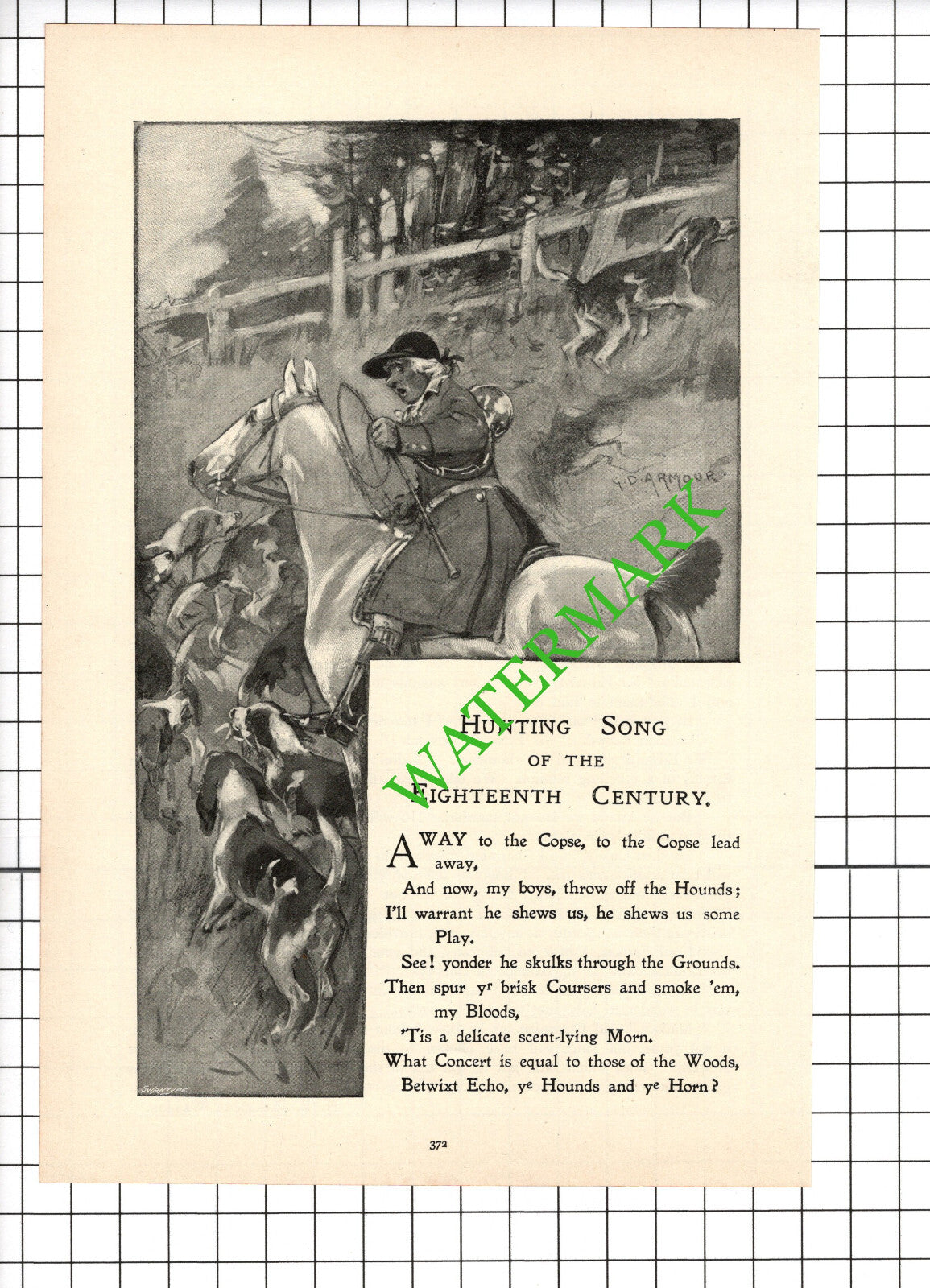 18th Century Hunting Song Fox Hunting Song - 1898 TWO-PART Cutting / Print