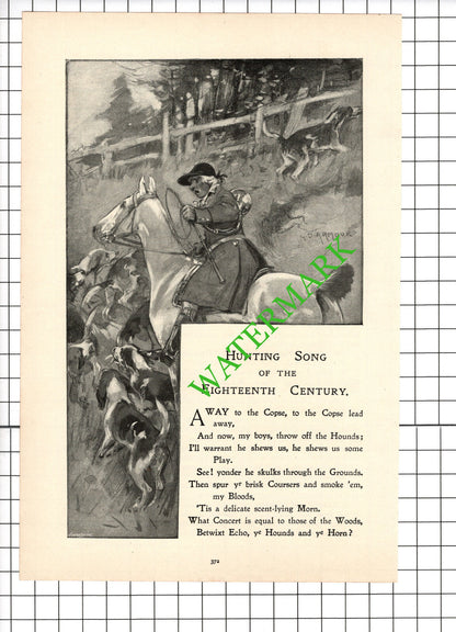 18th Century Hunting Song Fox Hunting Song - 1898 TWO-PART Cutting / Print
