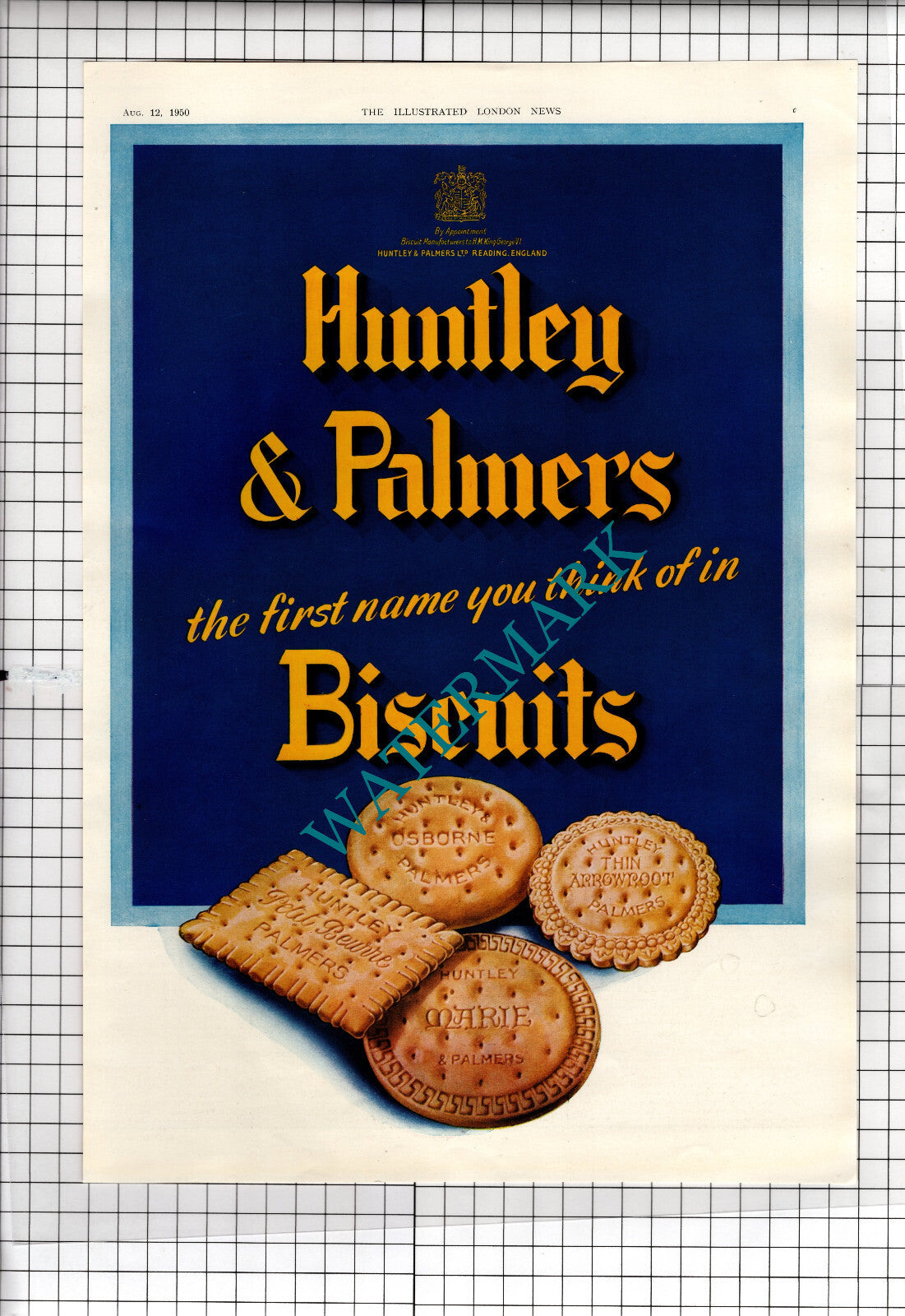 Huntley & Palmers  Advert  / The Malvern Hills Corse Hill Wood Bass- 1950 ADVERT