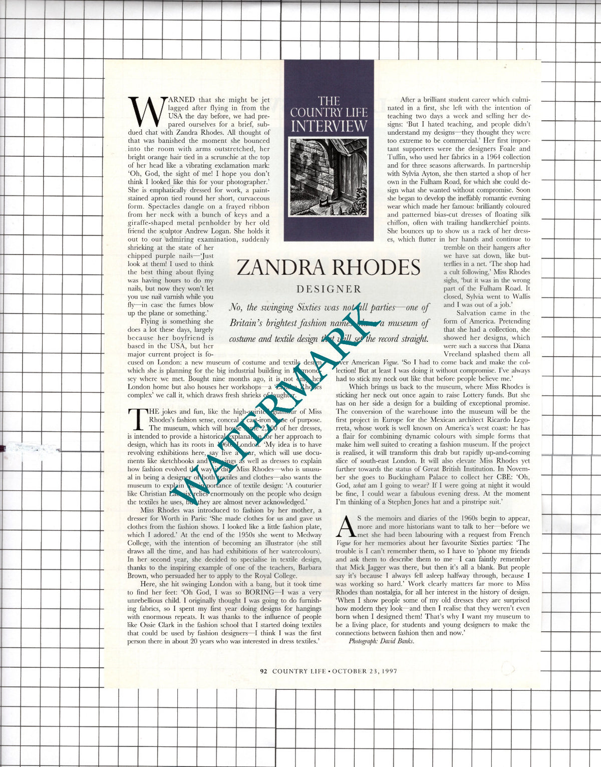 Zandra Rhodes Designer  - 1997 Article