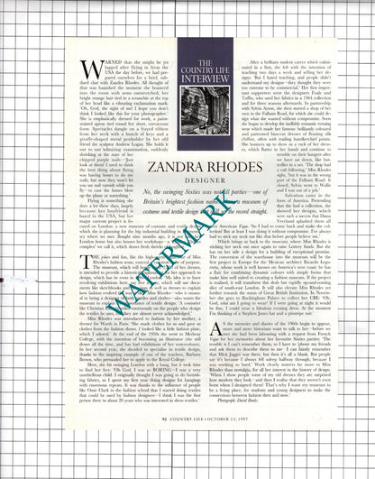 Zandra Rhodes Designer  - 1997 Article