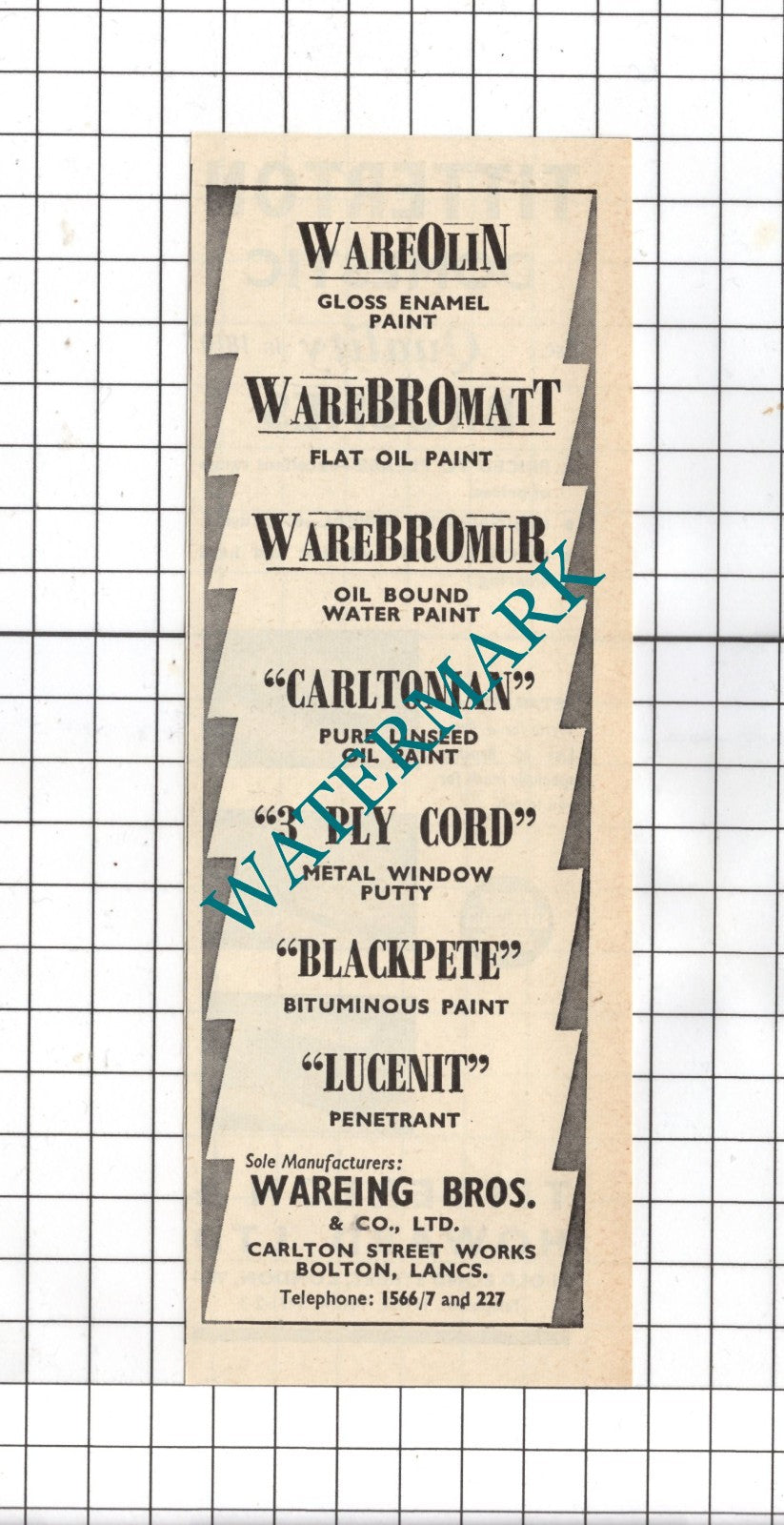 Wareing Bros & Co Ltd Bolton Lancashire / Titterton & Howard Ltd - 1954 Advert