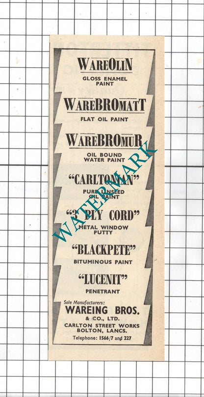 Wareing Bros & Co Ltd Bolton Lancashire / Titterton & Howard Ltd - 1954 Advert