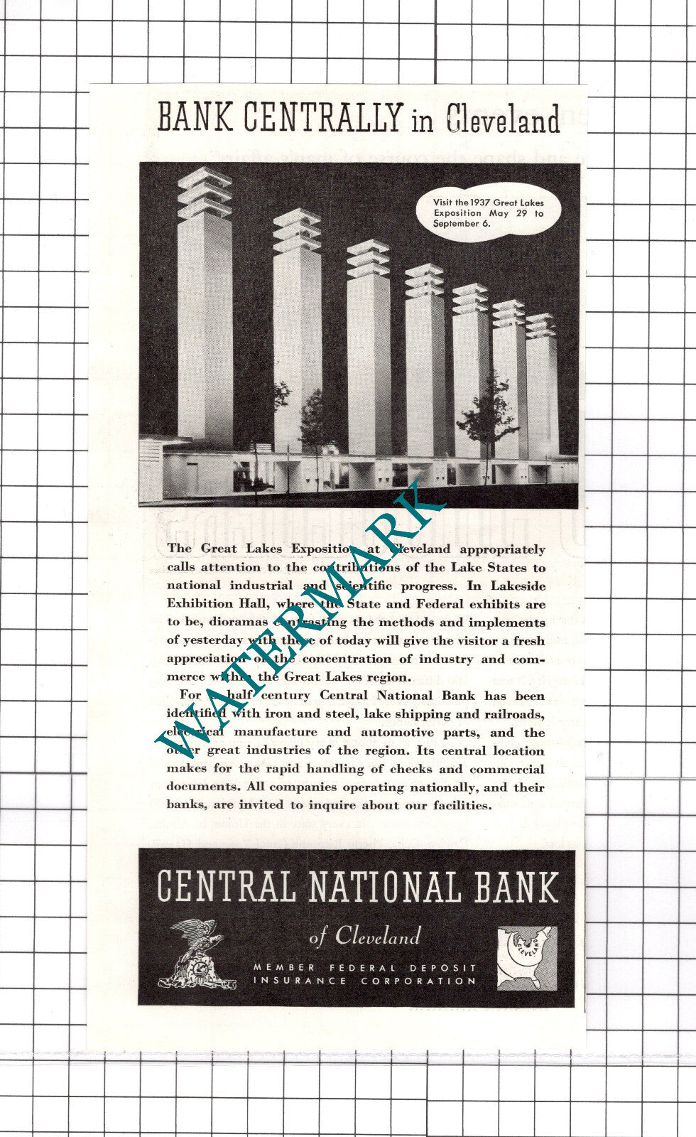 Central National Bank of Cleveland  Advert  -  1937 Clipping