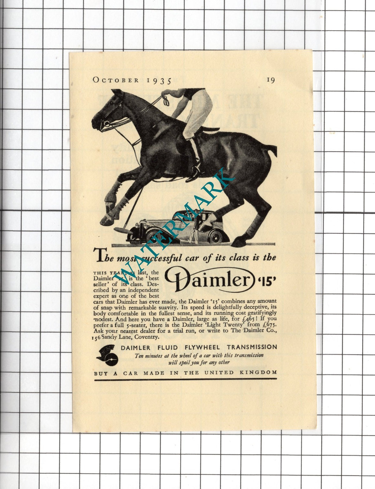 Daimler 15 Car - 1935 Small Advert