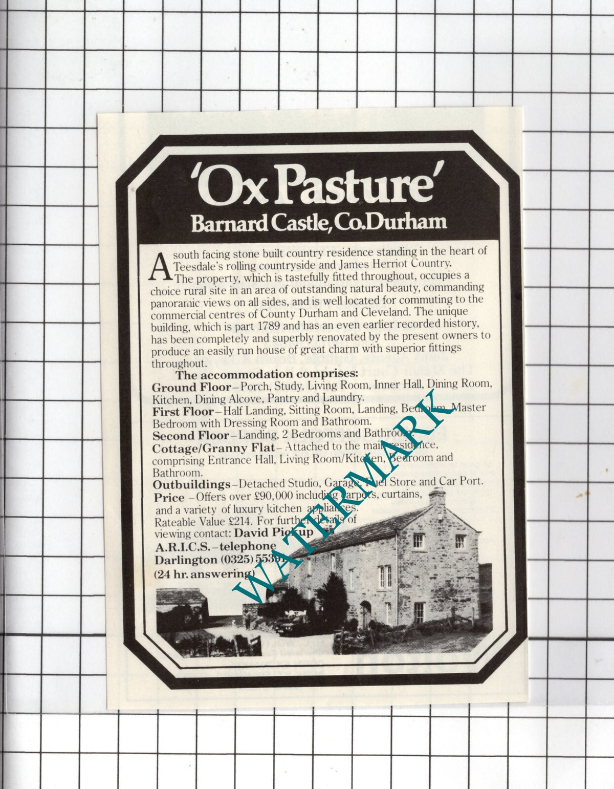 Ox Pasture Barnard Castle Durham House Sale Advert - 1981 Cutting