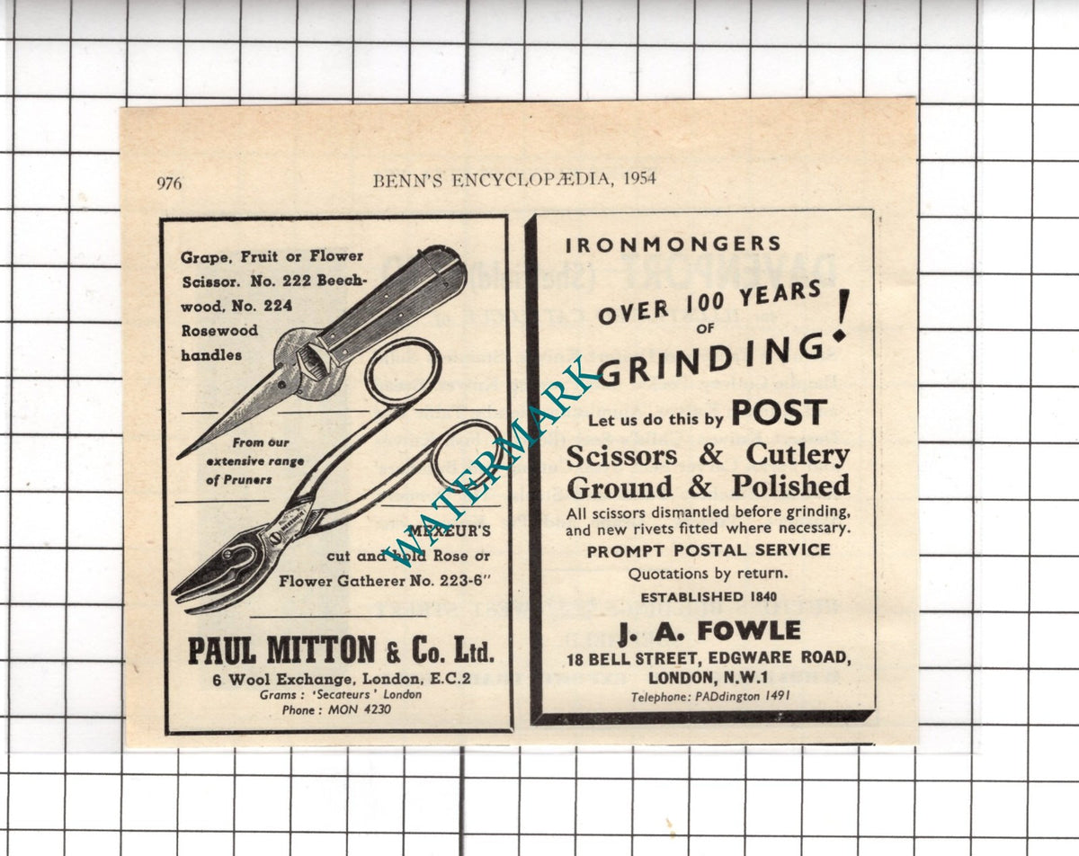 Davenport Sheffield Ltd  / Paul Mitton & Co Ltd London / J A Fowle  -1954 Advert