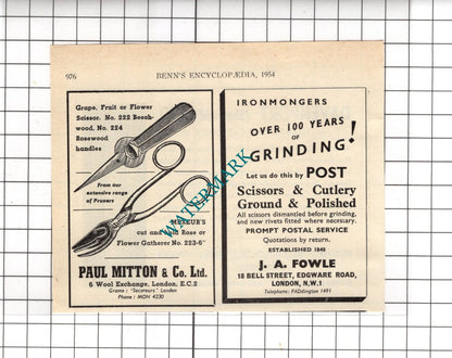 Davenport Sheffield Ltd  / Paul Mitton & Co Ltd London / J A Fowle  -1954 Advert