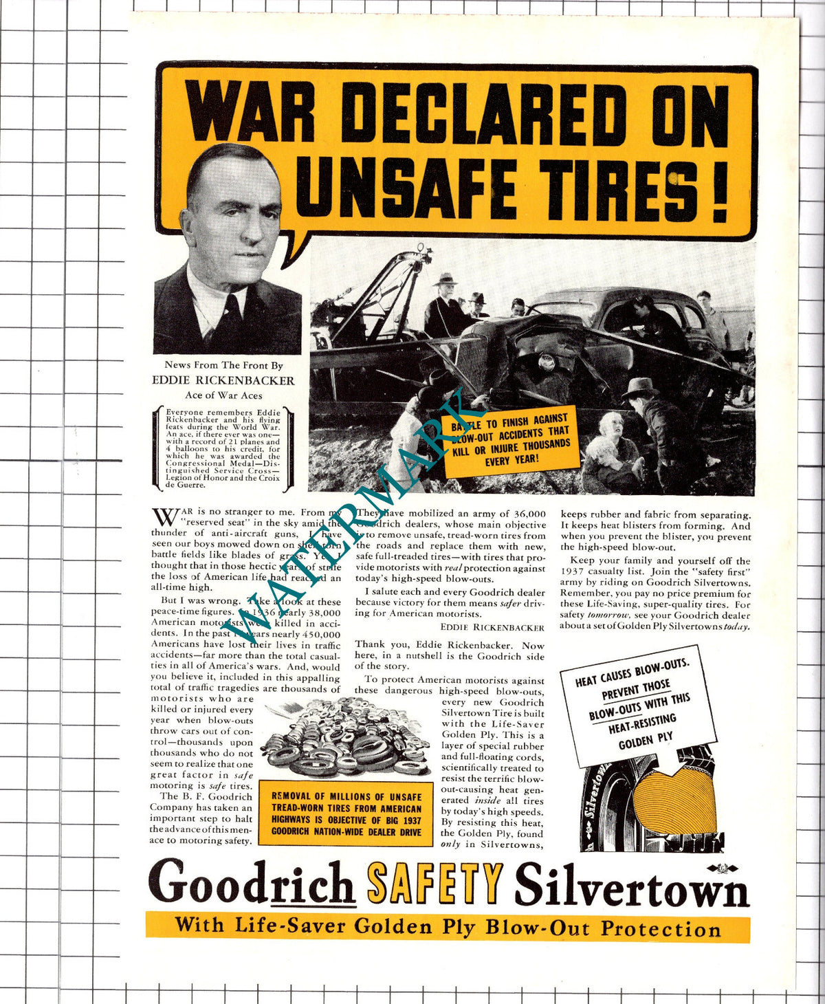 Eddie Rickenbacker B F Goodrich Co  / Hammond Organ Advert -1937 Clipping/ Print