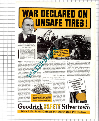 Eddie Rickenbacker B F Goodrich Co  / Hammond Organ Advert -1937 Clipping/ Print