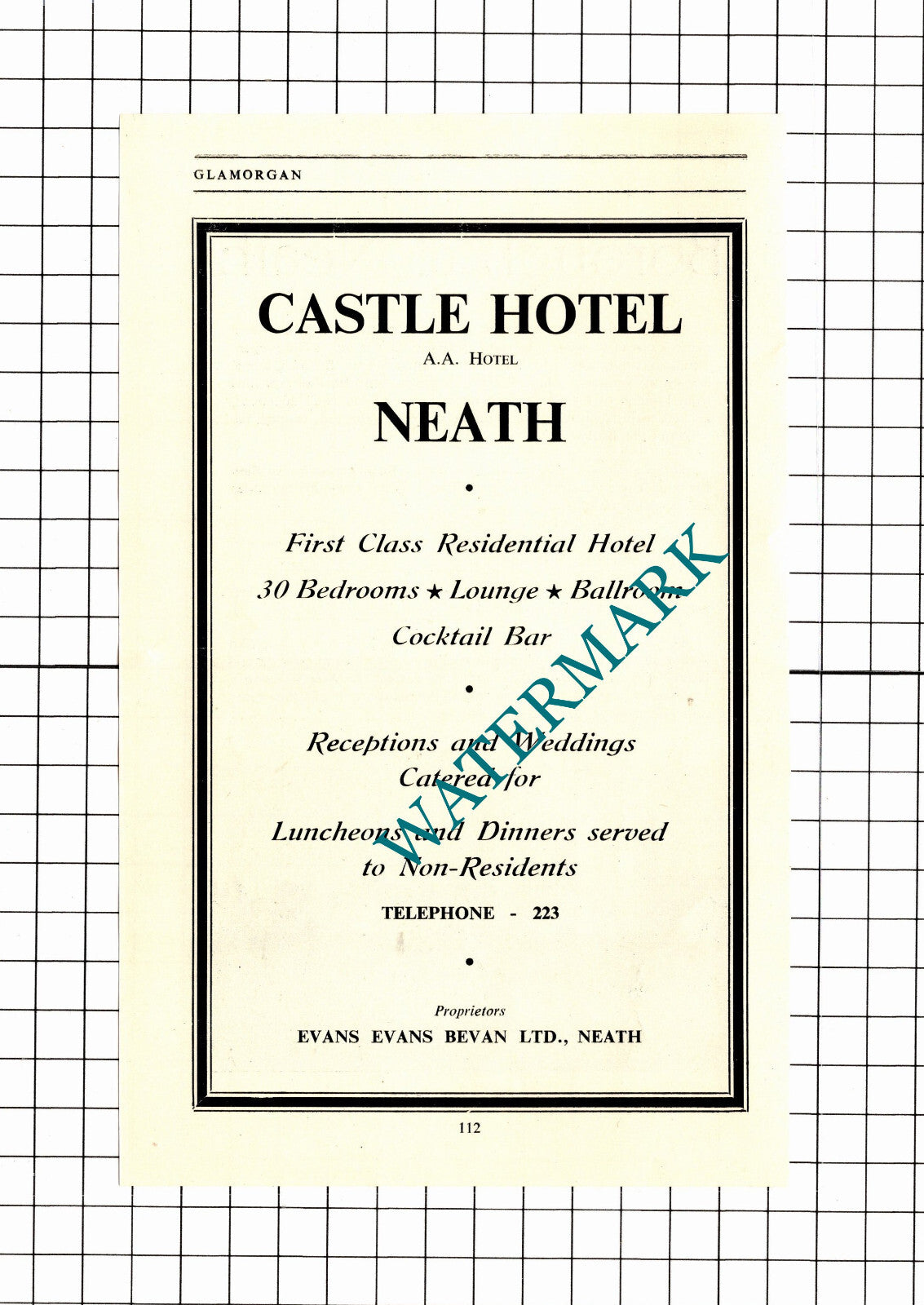 Neath Tourism / Castle Hotel Neath Evans Bevan Advert - 1953 Clipping