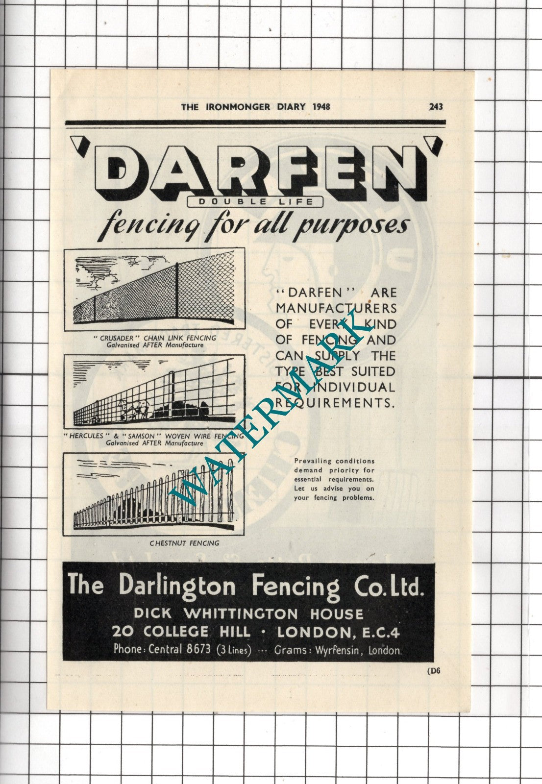 Darlington Fencing Co Ltd London / James Potts & Sons Ltd Old Hill - 1948 Advert