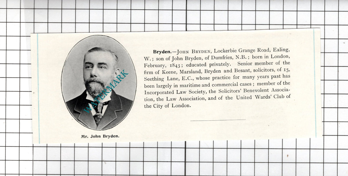 John Bryden Keene Marsland Bryden and Besant Solicitors - c.1905 Clipping