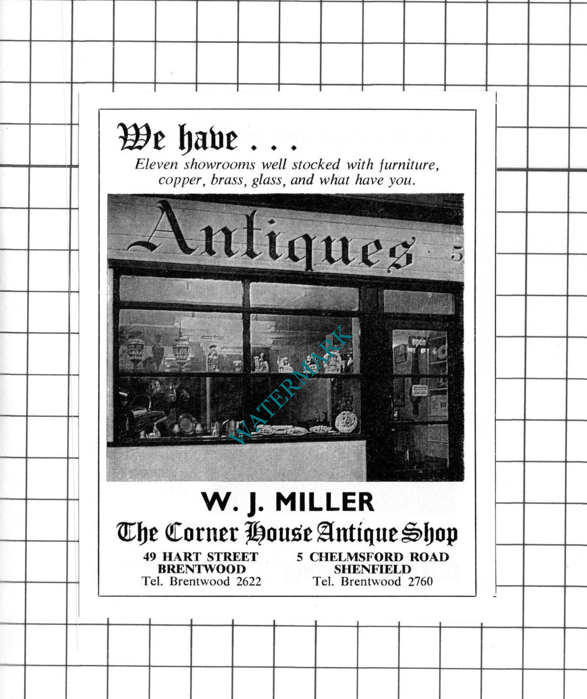 W J Miller The Corner House Antique Shop Shenfield Essex  - 1967 ADVERT