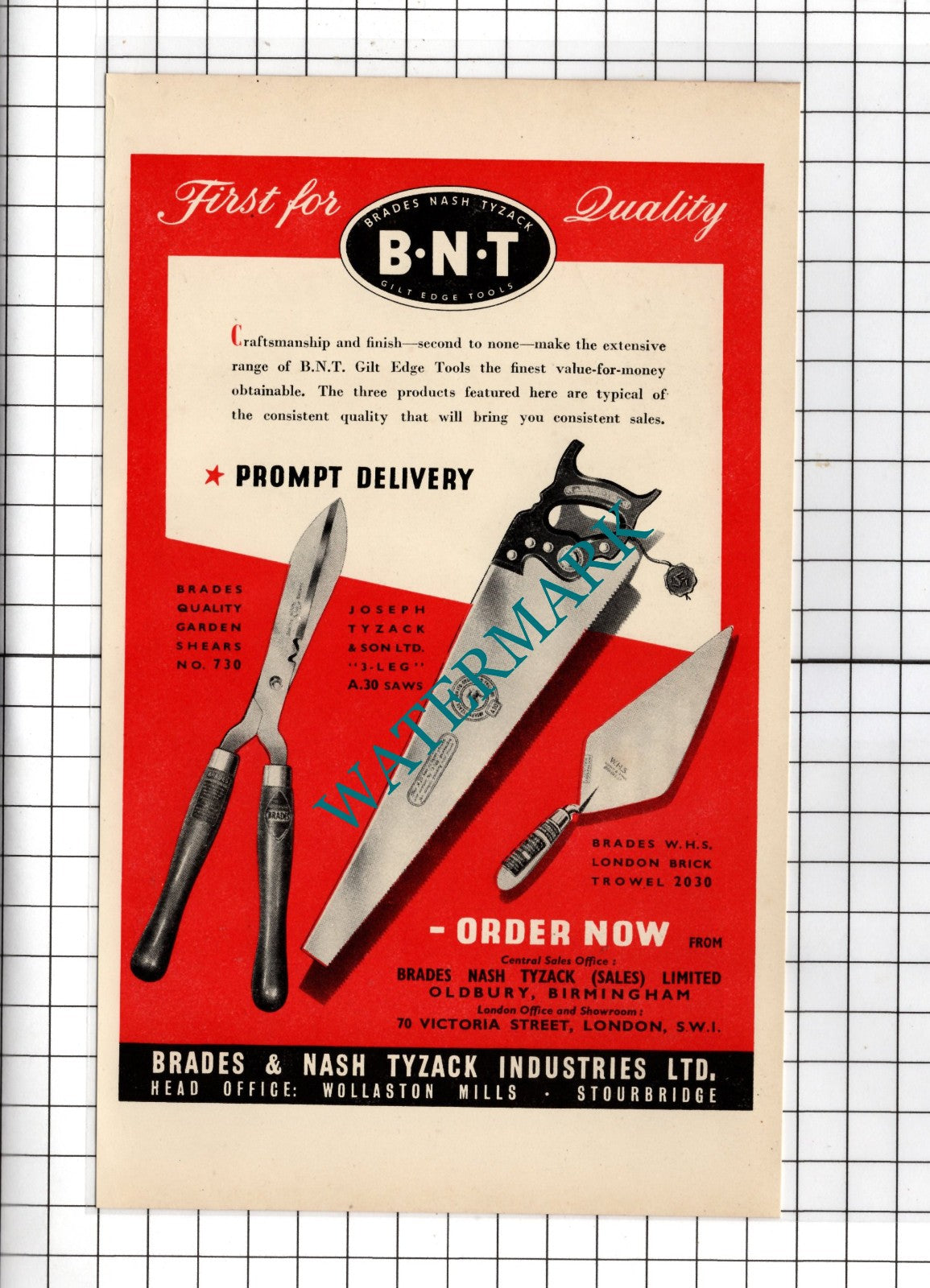 Brades & Nash Tyzack Industries Ltd Wollaston Mills Stourbridge - 1954 Advert