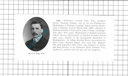 Frederick George Cole Banham School / Sydney Churcher Felixstowe - 1911 Clipping