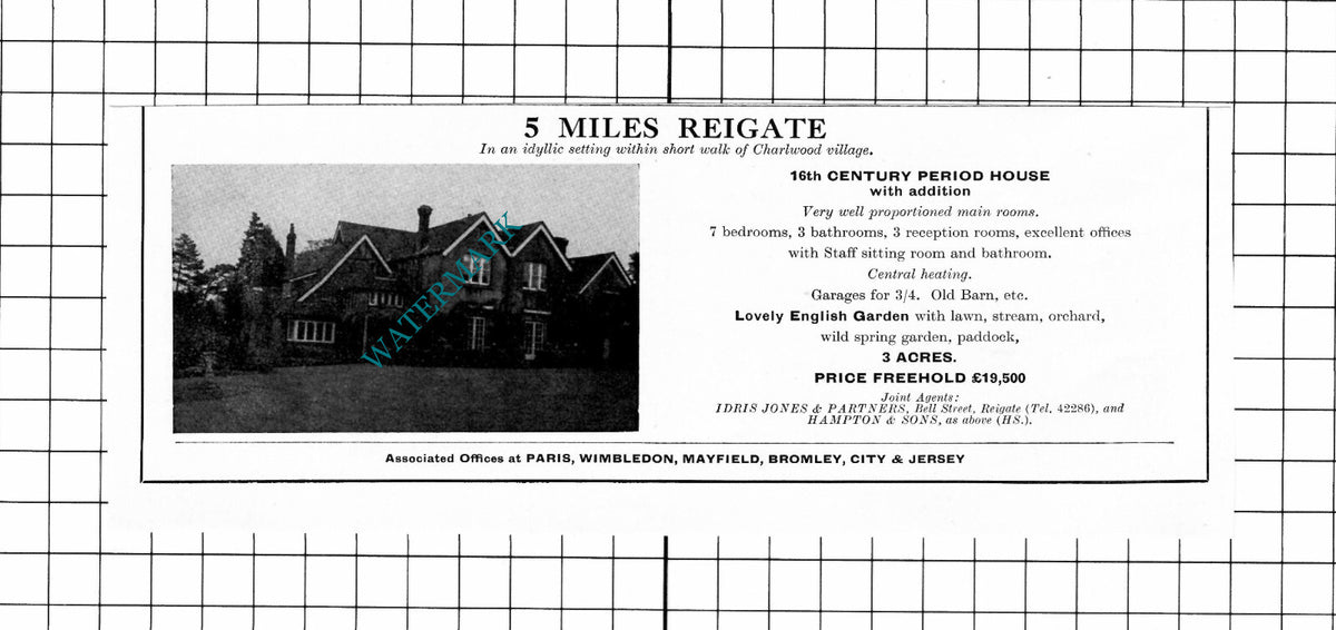 Charlwood Surrey House Sale Advert - 1969 Clipping / Print