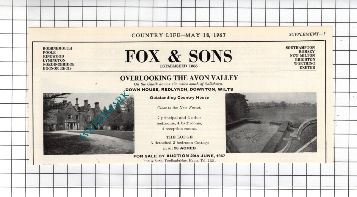 Down House Redlynch Downton Wiltshire  -   House Sale Advert - 1967