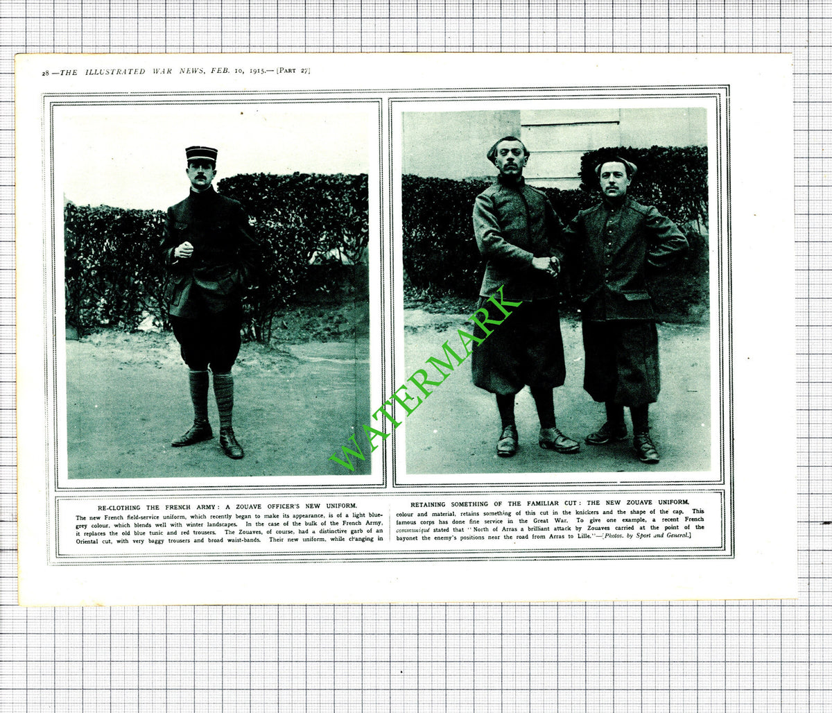 French Army Zouave Uniform World War One WW1 - 1915 Cutting / Print