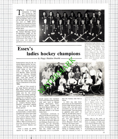 Chelmsford Ladies Hockey Club Essex  Heelis Hefford Bastian  - 1981 Article