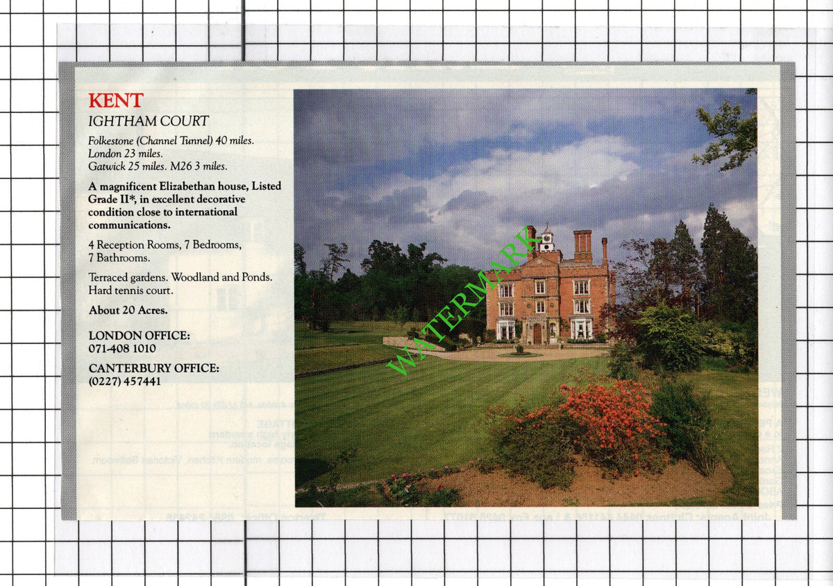 Ightham Court Kent House Sale Advert - c.1991 Cutting