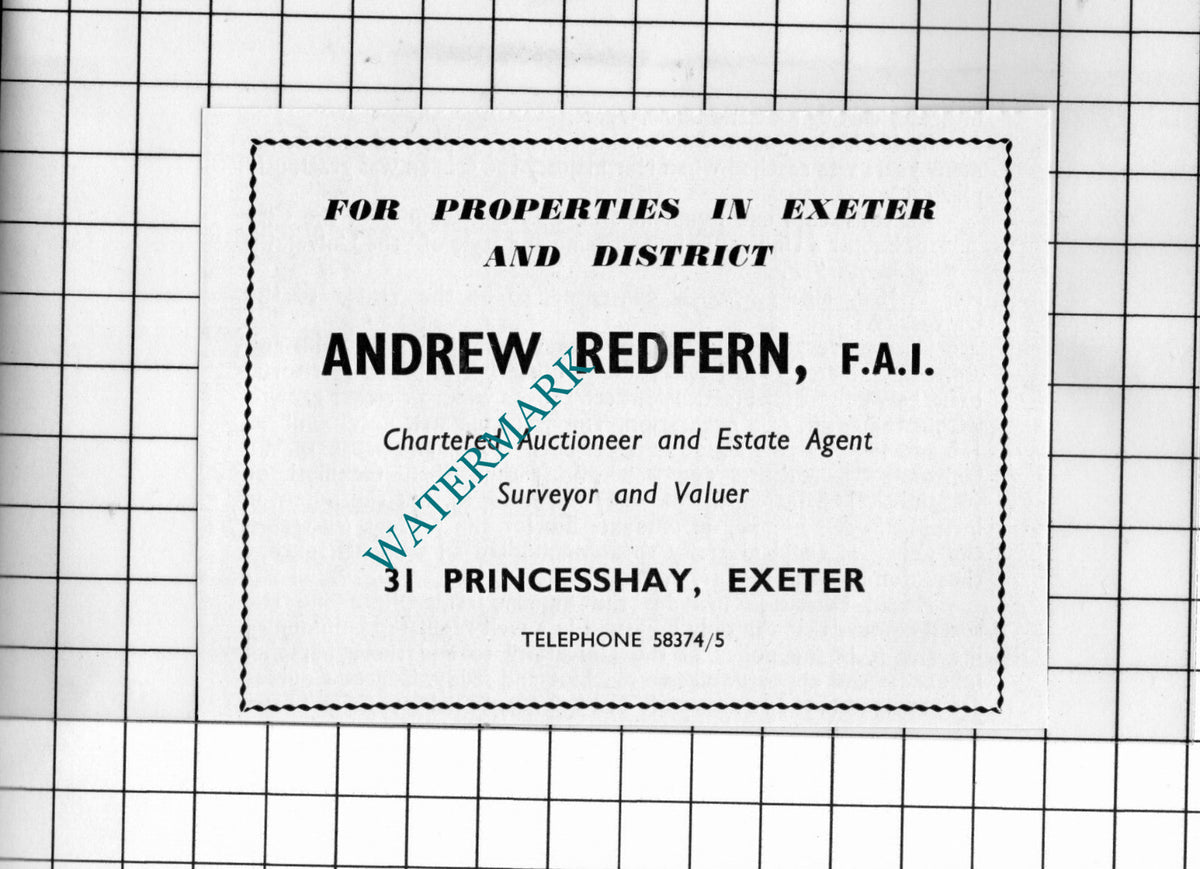 Andrew Redfern Exeter Devon  Auctioneer   - 1957 Small Advert