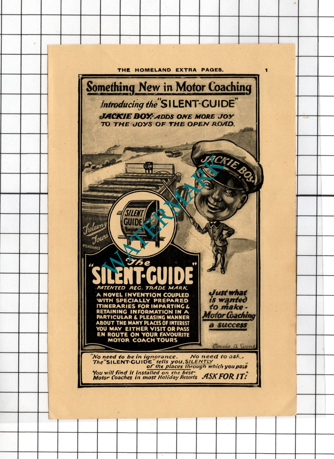 Jackie Boy Silent Guide Motor Coaching Coach Tours  -  c.1923 Small Advert