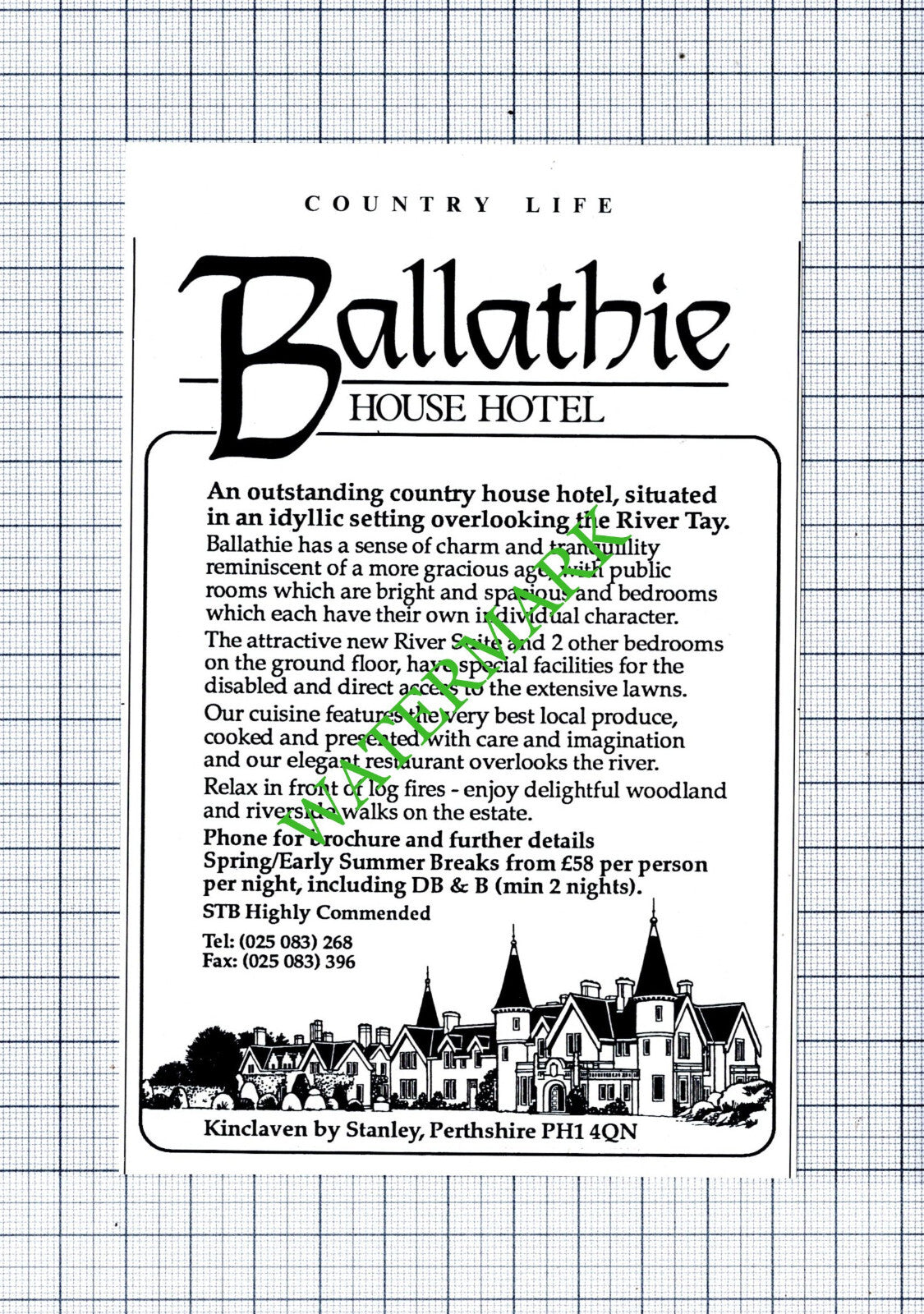 Ballathie House Hotel Kinclaven Stanley Perth Perthshire  - 1991 Cutting