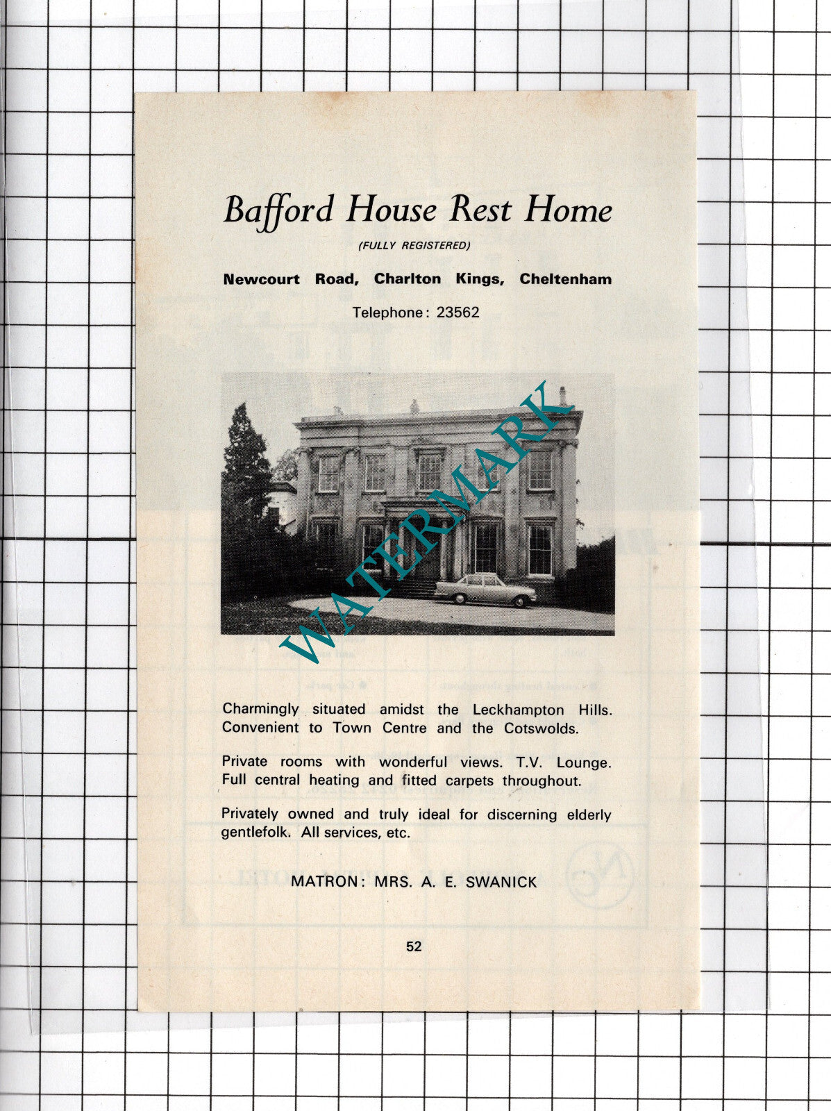 Bafford House Rest Home Cheltenham Swanick / Berkeley Hotel  - 1970's Advert