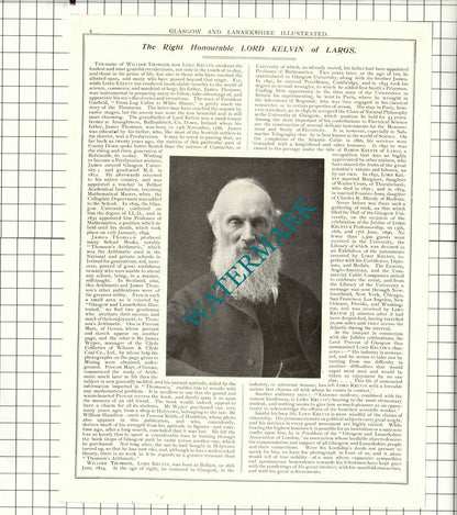 Lord Kelvin Of Largs William Thomson / Sir John Ure Primrose  - 1904 Article