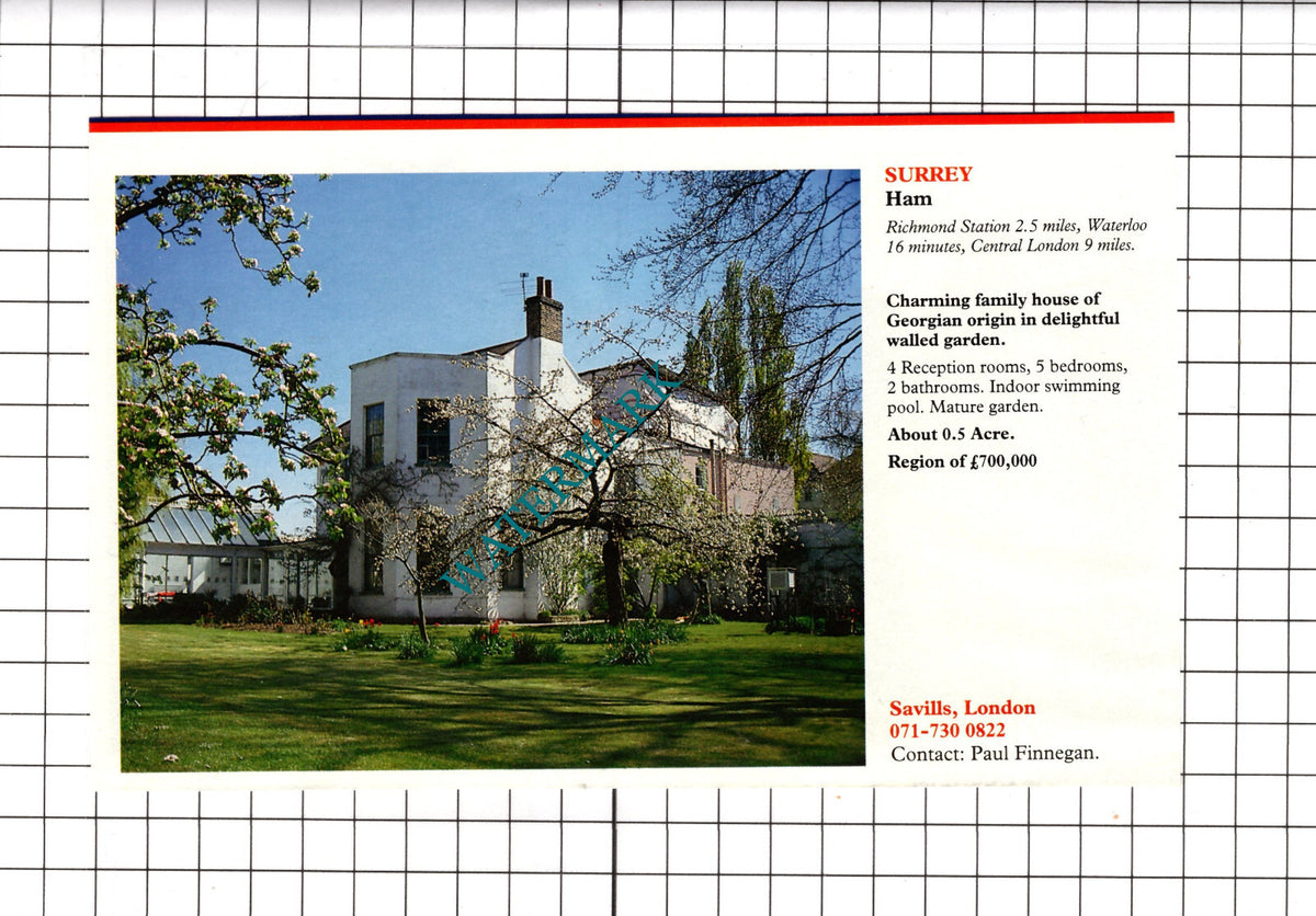Ham Surrey House Sale Advert  - c.1990 Cutting / Print