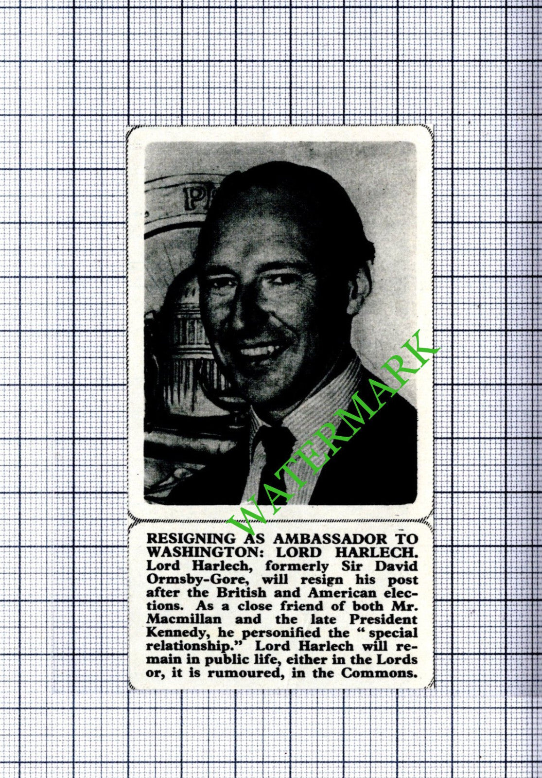 Lord Harlech  Sir David Ormsby-Gore  - 1964 Small Cutting