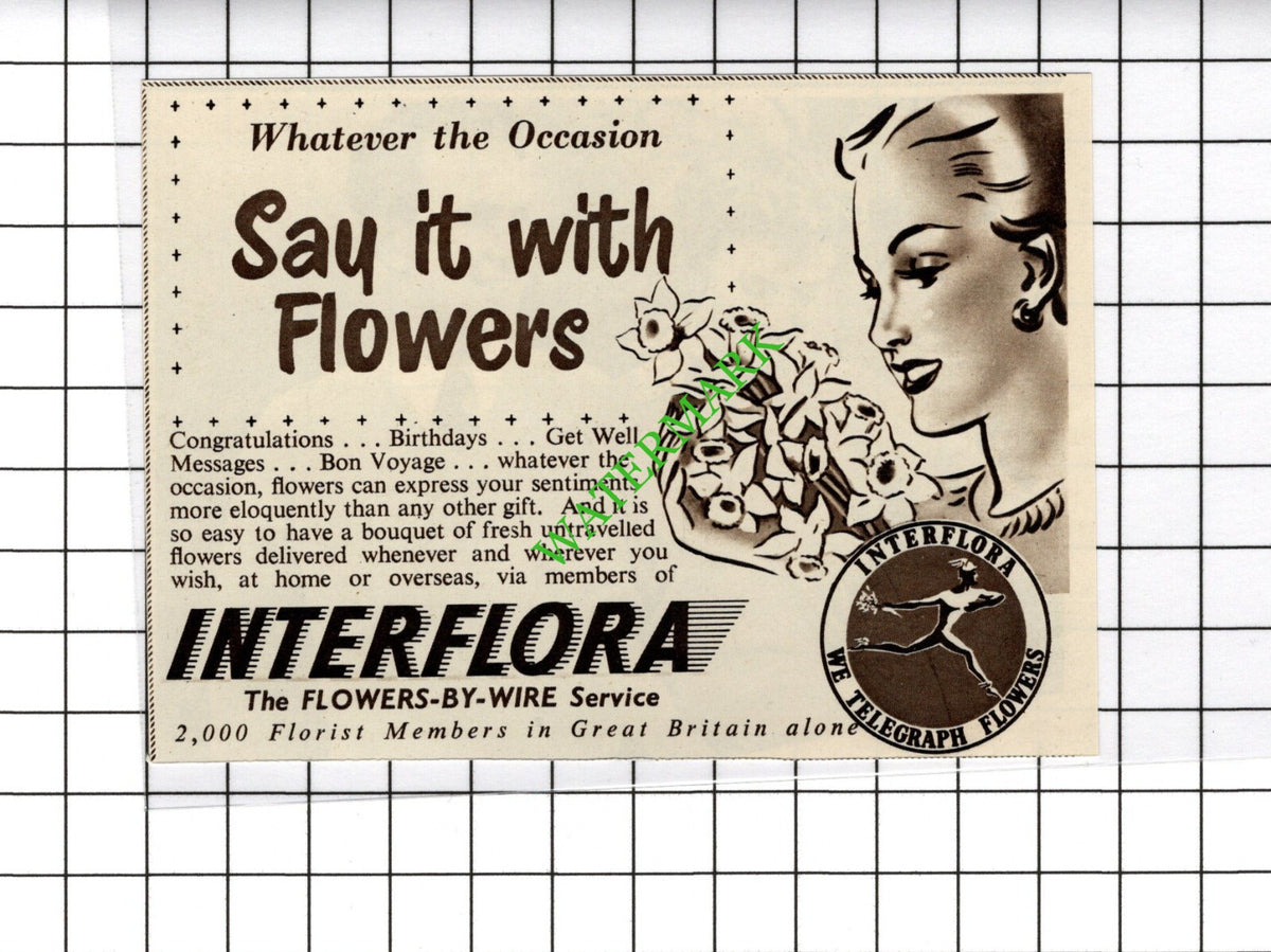 Interflora Flowers Advert  - 1954 Small Cutting